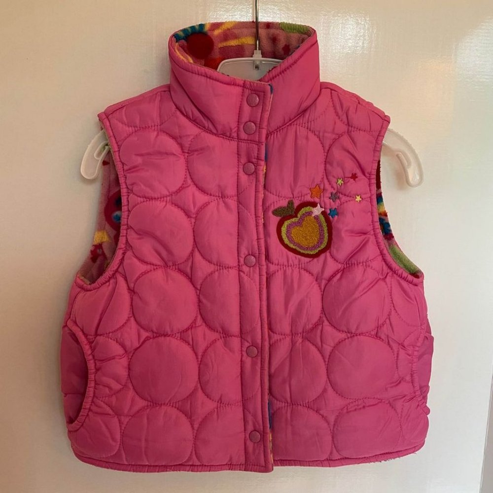 Girls H&M Reversible Pink Puffer Vest Size 3-4Y & Matching Mittens